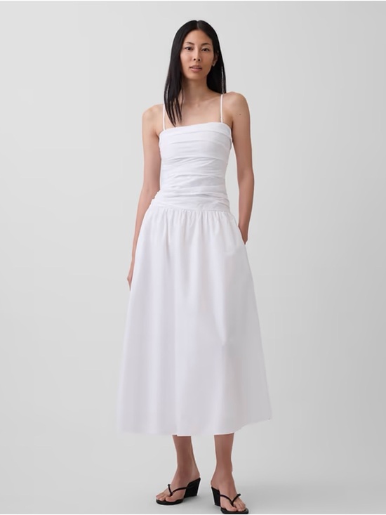 GAP Dresses & Skirts - GAP poplin drop waist maxi/midi dress White Ruched Bodice